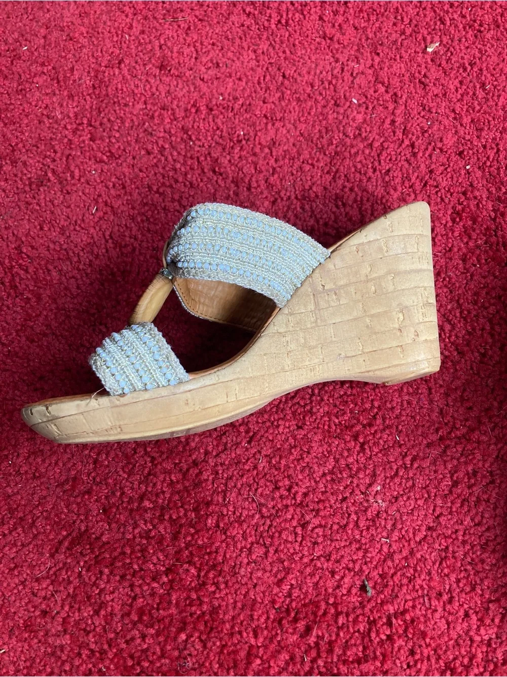 Italian Shoemakers Tan and Metallic Beaded Wedge Sandals